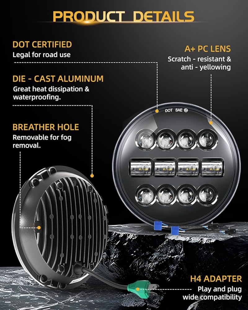 Amazon.com: CO LIGHT 7 Inch Round LED Headlights Hi/Lo